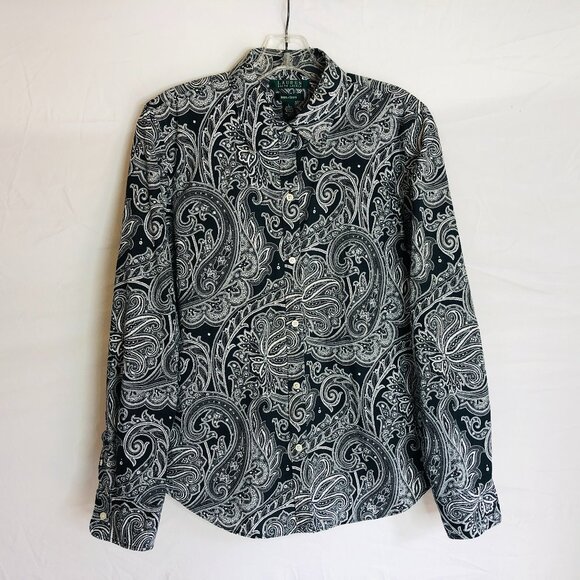Lauren Ralph Lauren Women's Size Large Paisley Button Up Blouse Top - Picture 1 of 4